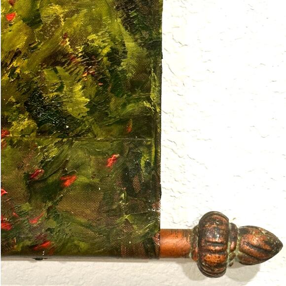 Wrought Iron Wall Hanging Hand Painted Oil Canvas Autumn Forest Scene 36” x 42” - Picture 7 of 11